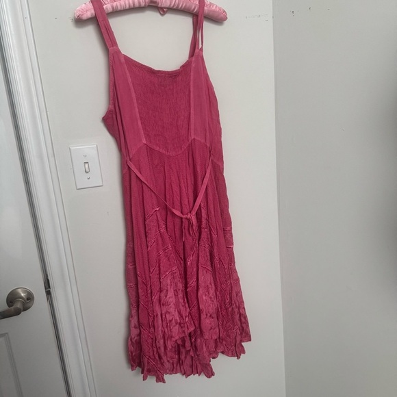 Vintage pink lace up summer sundress coquette Fairycore boho hippie OS - Picture 6 of 7